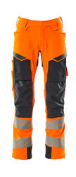 Spodnie elastyczne streczowe z kieszeniami na kolanach HV pomarańczowo-granatowe Mascot